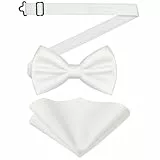 URAQT Fliege, Set Einfarbig Fliege mit Einstecktuch, Fliegen für Herren Einstellbar, Elegantes Set für Hochzeit, Business, Party, Männer Accessoire, Weiß
