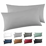 BEDSURE Kissenbezug 40 x 80 2er Set - 100% Baumwolle Kopfkissenbezug 40x80, Kissenbezüge mit Reißverschluss, Kissenhülle - Weich Atmungsaktiv und Langlebig, Oeko-TEX Zertifiziert, Hellgrau