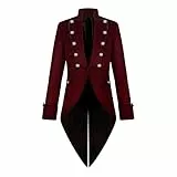 OBEEII Herren Steampunk Frack Mantel Vintage Mantel Mittelalter Gehrock Jacke Viktorianischen Karneval Kostüm Cosplay Halloween Fashing Smoking Kostüm Rot XL