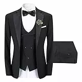Sliktaa Anzug 3 Teilig Herren Business Smoking Anzüge Slim Fit Herrenanzug Formell Sakko Weste Hose Set Hochzeit Party Schwarz L