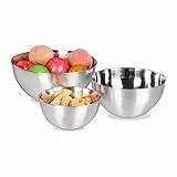 Relaxdays Rührschüssel Set, 3-teilig, spülmaschinenfest, Salatschüssel Edelstahl, verschiedene Größen, stapelbar, silber