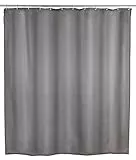 WENKO Anti-Schimmel Duschvorhang Grau, Textil-Vorhang mit Antischimmel Effekt fürs Badezimmer, waschbar, wasserabweisend, mit Ringen zur Befestigung an der Duschstange, 180 x 200 cm