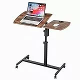 Dripex 80×40cm Laptoptisch mit 4 Rollen, Schreibtisch Höhenverstellbarer 69-98cm, Mobiler Stehpult Computertisch mit Stopp-Leisten, Überbett-Tisch, Beistelltisch für Sofa Wohnzimmer, Vintage Braun