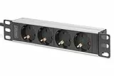 DIGITUS 4-Fach Steckdosenleiste - 1HE - 10-Zoll (254 mm) - Rack-Montage in Netzwerk-Schrank - DN-95418 - Silber/Schwarz