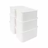 Relaxdays Aufbewahrungsbox 6er Set, mit Deckel, Organizer-Box 5 L, HBT: 13x26,5x19 cm, Stapelbox Kunststoff, weiß