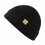 TOP-EX XL/XXL 100% Merino Wolle Fisherman Beanie Herren & Damen Großer Head, Thermo Winter mütze, Unisex Stretchy Weich Wollmütze für Geschenk, Strickmuetze für Ski Running, Stadt Schwarz