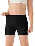 Haloumoning Mädchen Shorts Sommer Kurze Leggings Kinder Einfarbig High Waist Radlerhose Yoga Tanz Gym Sportleggings Unter Rock Kurz Hose 5-14 Jahre, Schwarz, 13-14 Jahre