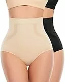 SIMIYA Shapewear Damen Bauchweg Unterhose Miederhose Damen Bauch Weg Hose Figurformende Shaping Unterwäsche Slip Stark Formend Body Shaper Slip(Schwarz+Beige,L)