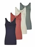 ONLY Tank Top Damen Baumwolle Stretch Slim Fit Onllive LUV 4er Pack Set Basic Shirt Rundhals Trägershirt Ärmellos Oberteile Einfarbig, Größe:M, Farbe:Pack 4