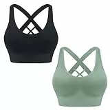 HANERDUN Damen Mittle Halt Sport BH Crossback Push up Yoga Bra Nahtlose Ohne Buegel mit Abnehmbaren Gepolstert für Fitness Lauf Joggen