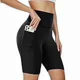 AMIYOYO Radlerhose Damen mit Taschen Leggings Sporthose Kurze High Waist Blickdicht Sportshorts Dehnbar Hotpants Bequem für Yoga Fitness Gym Sommer