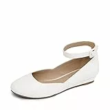 DREAM PAIRS Ballerinas Damen Schuhe Damen Elegant Flache Schuhe für Damen mit Verstellbarem Knöchelriemen Riemchenballerina,Size 38,Weiss-Pu,REVONA-E