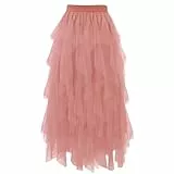 Girstunm Tüll Röcke für Damen Midi Länge Hoch taillierte A Linien Röcke Karneval Kostüm Blush Pink Large