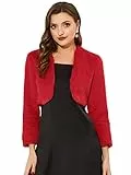Allegra K Cropped-Jacke für Damen, offene Vorderseite, kragenlos, langärmelig, Kunstpelz, rot, 36
