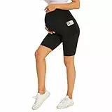 DDOBB Damen Umstandsleggings mit Taschen Schwangerschaftsleggings High Waist Umstandshose Blickdichte Weich Elastisch Umstandsmode Zuhause Yoga Sport(Schwarz Shorts, L)