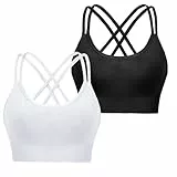 Leversic Sport BH Push up Cross Back Design Bustier Damen mit Gepolstert Ohne Bügel Damen-BHS mittelstarkem für Fitness Lauf Joggen, 315-Schwarz+Weiß, M