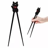 Essstäbchen,Essstäbchen Süße Lucky Cat,Stäbchen für Kinder,Wiederverwendbare Rutschfeste Essstäbchen Training Essstäbchen Personalisiert Esstäbchen für Ramen Asiatische Geschirr (Schwarz)