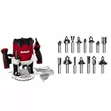 Einhell Oberfräse TE-RO 1255 E (1200 W, Spannzange Ø 6 und 8 mm, 55 mm Hubhöhe, elektronische Drehzahlregulierung, Spindelarretierung, inkl. 15 TLG. Fräser-Set)