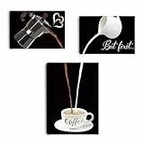 HPNIUB 3-teiliges Wandbild Set 'Kaffee' auf Holzrahmen, Kunstdruck auf Leinwand, für Küche und Wohnzimmer