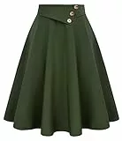 Belle Poque Damen Vintage Solid Farbe hohe Taille vielseitig Swing Rock mit Taschen Armeegrün BP0758-02 S