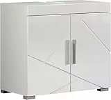 trendteam smart living - Amanda - Waschbeckenunterschrank - Weiß/Weiß Hochglanz - Unterschrank für das Badezimmer mit 2 Türen und 1 Einlegeboden - (BxHxT) 60 x 56 x 34 cm - Moderner Stil