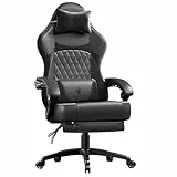 Dowinx Gaming Stuhl, Ergonomischer Gamer Sessel aus PU-Leder mit Lendenstütze, Massagefunktion und breiter Rückenlehne, Belastbar bis 150 kg, Schwarz