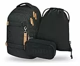 Baagl Schulrucksack Set Jungen Mädchen Teenager 3 Teilig, Skateboard Rucksack Skate MAX, Schultasche ab 3. Klasse, Grundschule Ranzen mit Brustgurt, Ergonomischer Schulranzen, 30 l (Darkness)