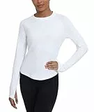 SURFEASY Thermo Oberteil Damen Langarm Herbst Winter Thermoshirts mit Rückenteil Sportshirt mit Daumenlöche (Weiß, S)