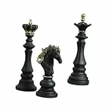 Fenteer 3er Set Schachstatuen International Schachfiguren Sammelfiguren Schachfiguren Ornamente Harz Skulpturen für Tischschrank Schwarz