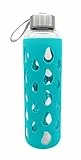 GEDALABELS Trinkflasche Silikon türkis 500ml Glas | Glasflasche | Flasche | Glas | Schule | Unterwegs | Reisen | Sport | Trinken