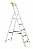 FORTENA Stehleiter Haushaltsleiter mit gelb Ablage Leiter Aluminium mit Regal 5 Stufen