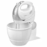 Clatronic Handrührer | Handmixer | 2in1 Mixstab und Edelstahlquirle | Rührschüssel inkl. Halterung | 250 Watt | 5 Geschwindigkeitsstufen | spülmaschinenfest | rotierende Rührschüssel | HMS 2739 weiß