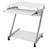 VASAGLE Schreibtisch, Computertisch mit 4 Rollen, 2 Davon mit Bremsen, PC-Tisch leichtgängiger Tastaturauszug, erleichterte Montage, platzsparender PC-Tisch in Z-Form, weiß, LCD811W, 60 x 48 x 73 cm