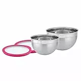RÖSLE Schüssel-Set 2-tlg Frischhaltedeckel (Ø 20 und 24 cm), Pink Charity Edition, Hochwertige Schüsseln aus Edelstahl zur Zubereitung und Aufbewahrung von Speisen, spülmaschinengeeignet