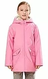 SOLOCOTE Kinder Regenjacke mit Sherpa-Futter Kapuzen-Gummiregenmäntel für Mädchen und Jungen Wasserabweisend Winddicht Rosarot 11-12 Jahre