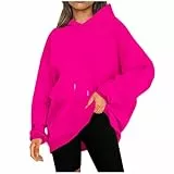 KOG Hoodie für Damen Baumwolle Hoodies Einfarbige Sweatshirt mit Kapuze Warmes Kleidung Frau Oberteile Fashion Bekleidung Mode Teenager Mädchen Elegante Lose Oberteil Knalliges Pink S