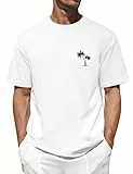 TOMEEK Herren Oversize T Shirt Sommer, Baumwolle T-Shirt Rundhals Kurzarm Lose Casual Tshirt Palm Gemustert Mode Männer Oberteile Basic Top(Weiß,XL)