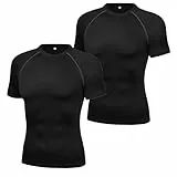 Crewhpo Sport Tshirts Kurzarm Herren Kompressionsshirt mit Rundhalsausschnitt Funktionsshirt Atmungsaktiv Laufshirt Classics für Männer Gym Shirt für Fitness Laufen Tennis Grau