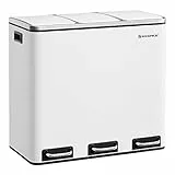 SONGMICS Mülleimer Küche, 3 x 18 L, Mülltrennsystem 3 Fächer, inklusive 15 Müllbeutel, Abfalleimer, Treteimer, für recycelbare Abfälle, Biomüll, mit Deckel, wolkenweiß LTB54WT