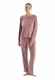 Dagi Damen Long Sleeve Crew Neck Velvet Pajama Set, Dusty Rose, S EU