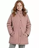 SOLOCOTE Mädchen Wintermantel wasserabweisend wattiert mit Kapuze Sherpa Futter Kunstpelzbesatz schwerer langer Parka für Kinder Rosa 164