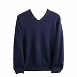 Herren-Pullover mit V-Ausschnitt, Wolle, langärmelig, 100 % Merinowolle, Strickwaren, Basic Smart Comfy Sweater, marineblau, M