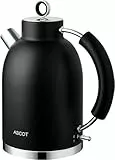 ASCOT Wasserkocher Edelstahl, Elektrischer Wasserkessel Geschenke für Männer/Frauen/Familie 1,5 liter Retro Teekocher Trockengehschutz, Automatische Abschaltung (Schwarz)