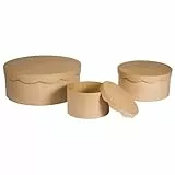Rayher 67259000 Pappm. Boxen Set,FSC Recycled 100%, ø23,8 x 9 cm/ø16,8 x 8 cm/ø10 x 7cm, Set 3 Stück, Braun