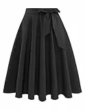Rock Damen Sommer Knielang Röcke Vintage Rockabilly Rock Basic Vielseitige Casual Tellerrock Hohe Taille Freizeitrock Black 2XL