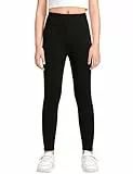 KEREDA Leggings Mädchen Baumwolle Sport Kinder Sportleggings Teenager Lang Hosen Schwarz 134-140