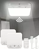 Doppelpack LED Deckenleuchte mit Bewegungsmelder–6000mAh Akku deckenlampe,Magnetische Montage,3 Farbtemperaturen,Dimmbar,USB Wiederaufladbar,Kabellos,Ideal für Bad,Flur,Treppe,Keller–Mit Fernbedienung