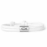 Susan's Choice Fisch Armband für Jungen und Mädchen, Geschenk zur Kommunion, Konfirmation & Taufe, Verstellbare Länge, Edelstahl Anhänger, Weiß