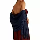 Figarge Pashmina Schal Damen Tuch mit Fransen, Baumwolle Eleganter Schal für Abendkleid, Uni Umhang für Brautjungfer Hochzeit & Party, Accessoires (Marineblau)
