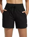 baleaf 5' Damen Badeshorts UPF50+ Badehosen schnelltrocknend Strandshorts mit Reißverschlusstasche Swimmingshorts Hohe Taille Schwarz M